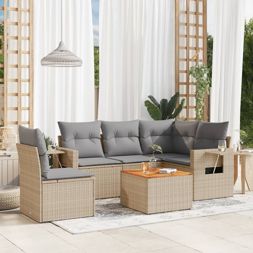 vidaXL 6-tlg. Garten-Sofagarnitur mit Kissen Schwarz Poly Rattan