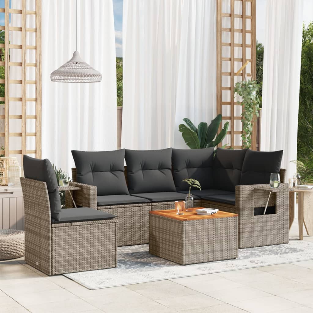 vidaXL 6-tlg. Garten-Sofagarnitur mit Kissen Schwarz Poly Rattan