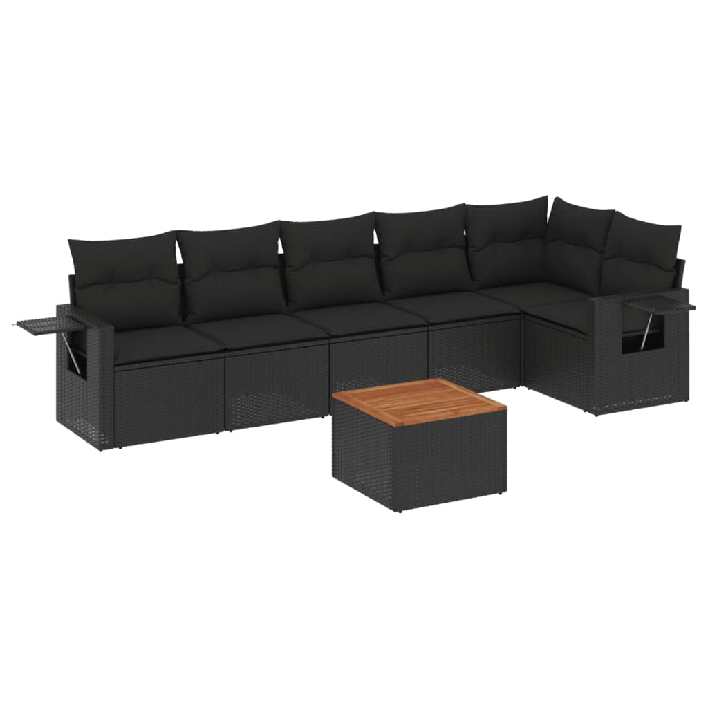 vidaXL 7-tlg. Garten-Sofagarnitur mit Kissen Schwarz Poly Rattan