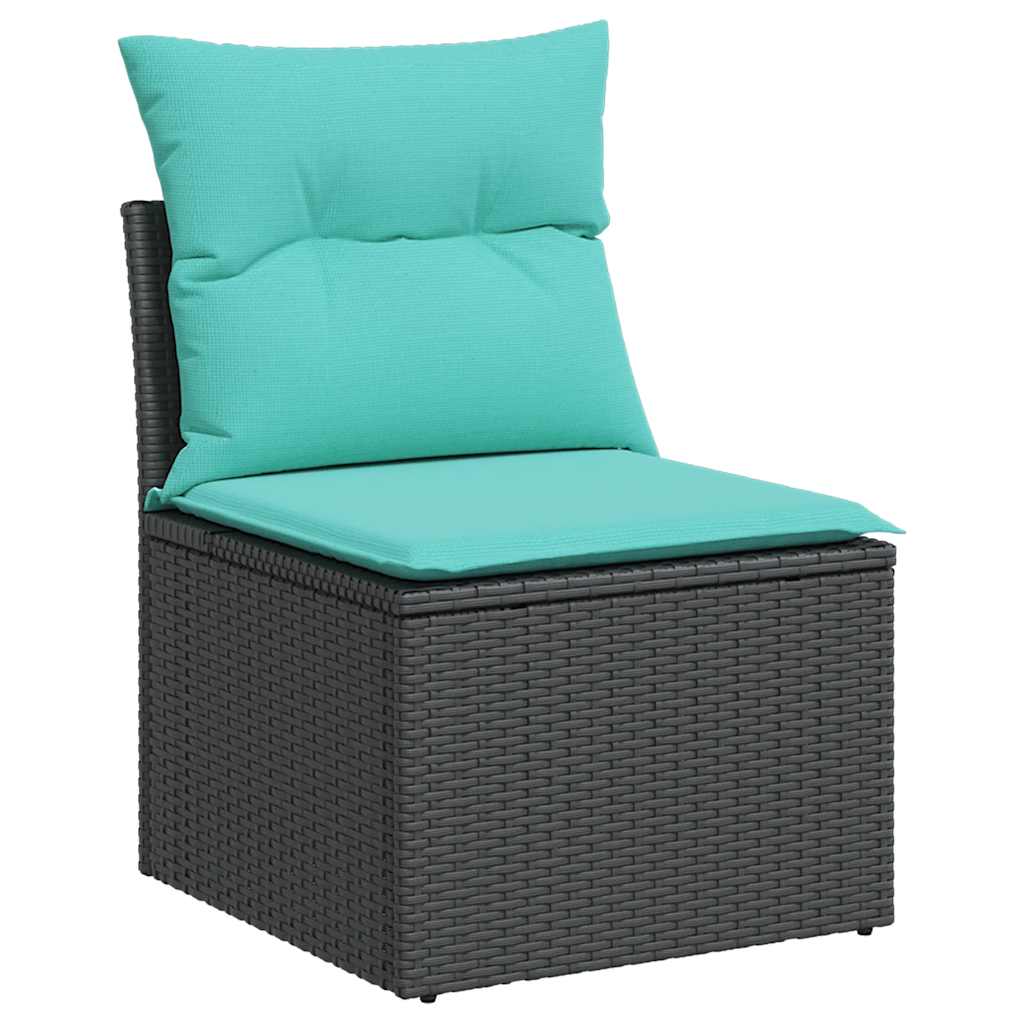 vidaXL 9-teiliges Gartensofa-Set mit Kissen, schwarzes Polyrattan