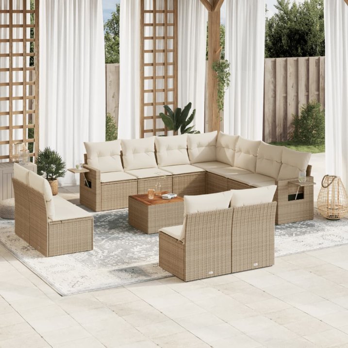 vidaXL 12-tlg. Garten-Sofagarnitur mit Kissen Schwarz Poly Rattan
