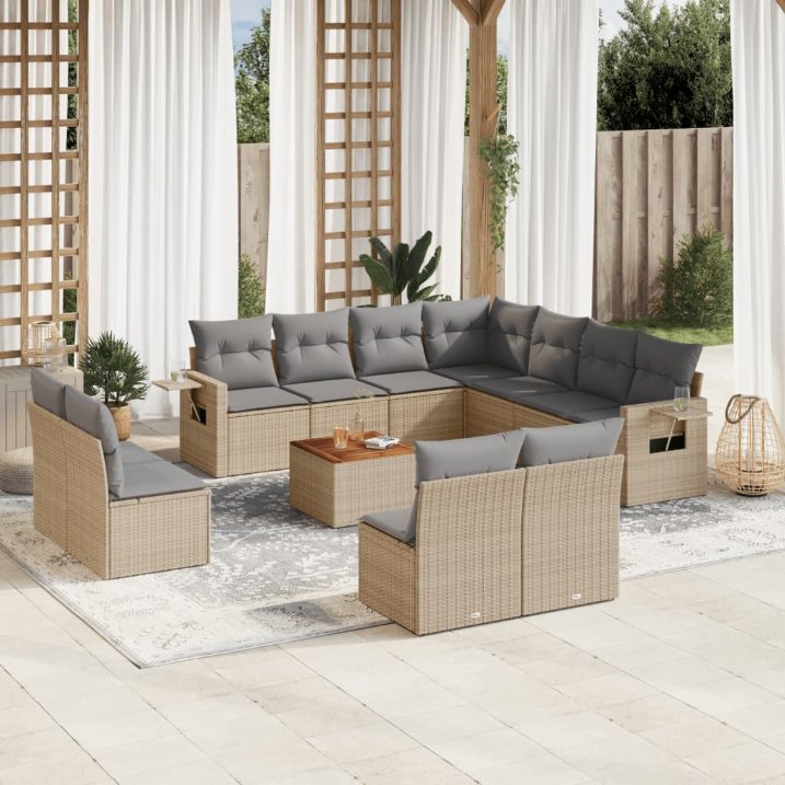 vidaXL 12-tlg. Garten-Sofagarnitur mit Kissen Schwarz Poly Rattan