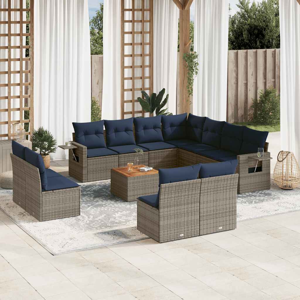 vidaXL 12-teiliges Gartensofa-Set mit Kissen, schwarzes Polyrattan