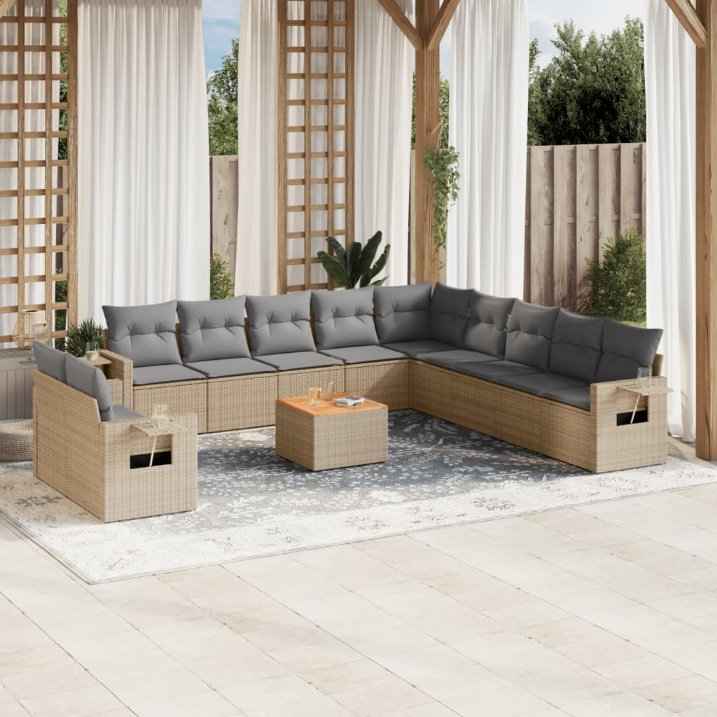 vidaXL 12-tlg. Garten-Sofagarnitur mit Kissen Schwarz Poly Rattan