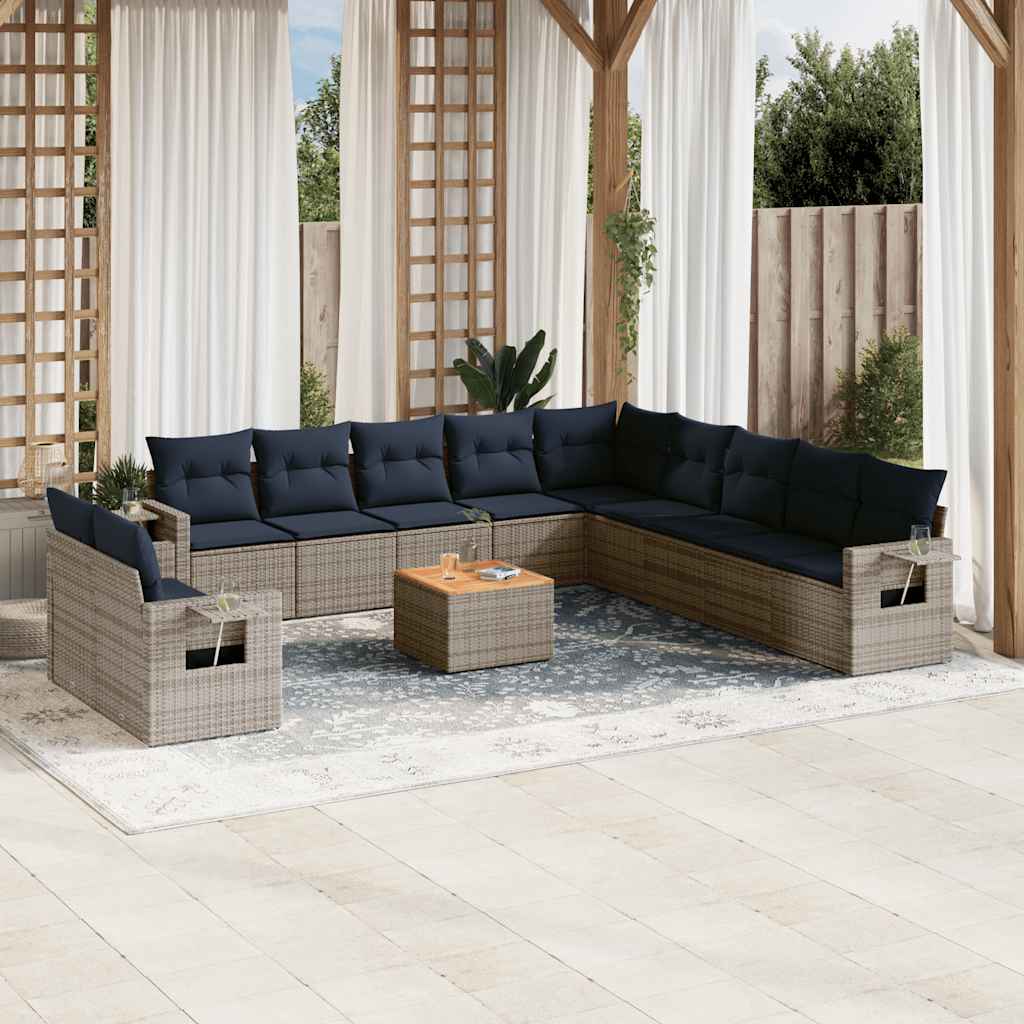 vidaXL 12-teiliges Gartensofa-Set mit Kissen, schwarzes Polyrattan