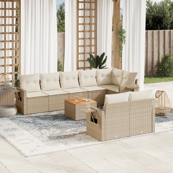 vidaXL 9-tlg. Garten-Sofagarnitur mit Kissen Schwarz Poly Rattan