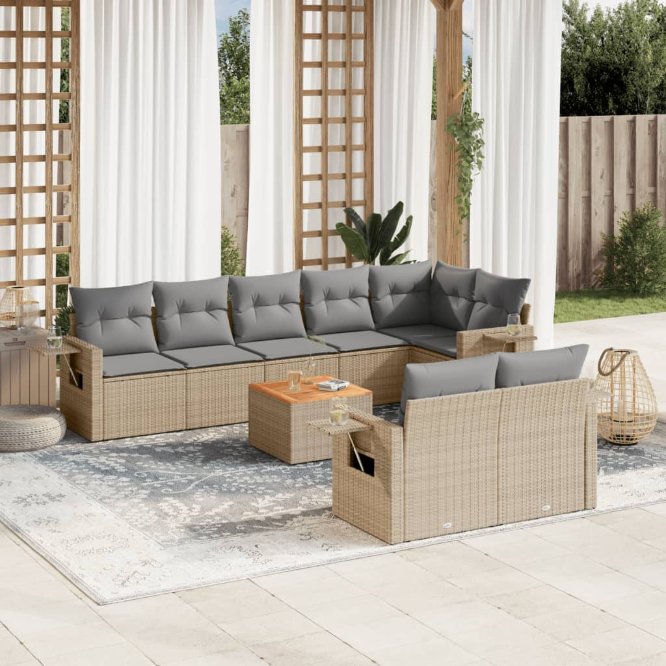 vidaXL 9-tlg. Garten-Sofagarnitur mit Kissen Schwarz Poly Rattan