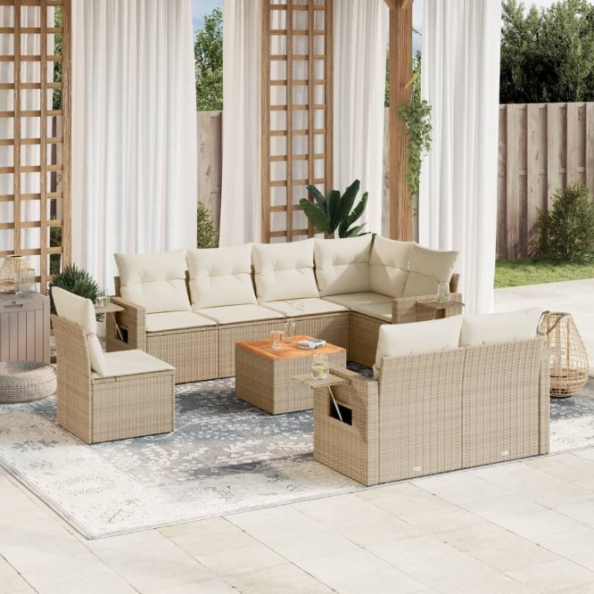 vidaXL 9-tlg. Garten-Sofagarnitur mit Kissen Schwarz Poly Rattan