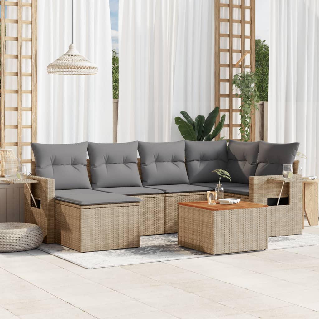 vidaXL 7-tlg. Garten-Sofagarnitur mit Kissen Schwarz Poly Rattan