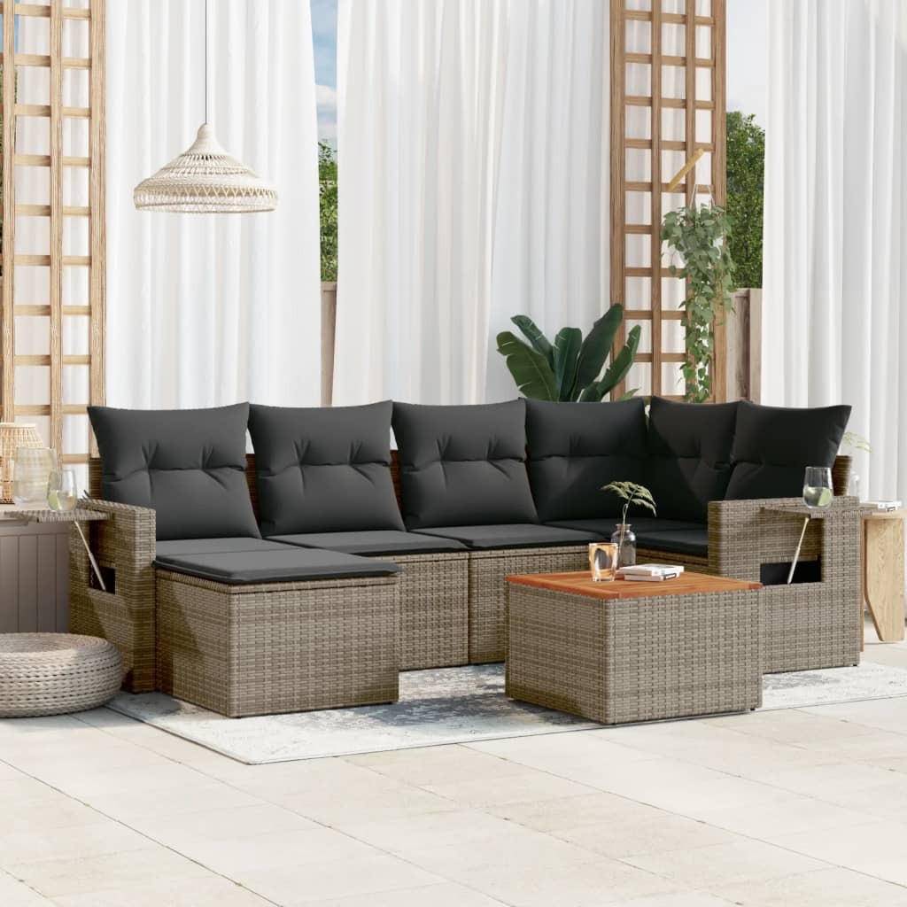 vidaXL 7-tlg. Garten-Sofagarnitur mit Kissen Schwarz Poly Rattan