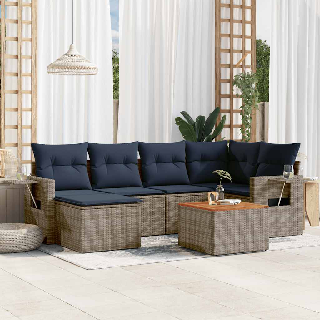 vidaXL 7-teiliges Gartensofa-Set mit Kissen, schwarzes Polyrattan