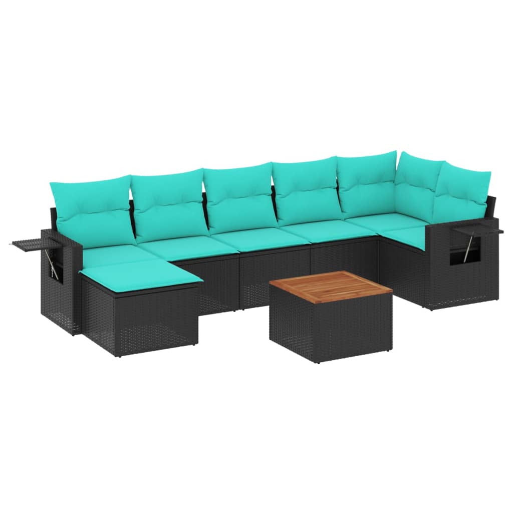 vidaXL 8-teiliges Gartensofa-Set mit Kissen, schwarzes Polyrattan