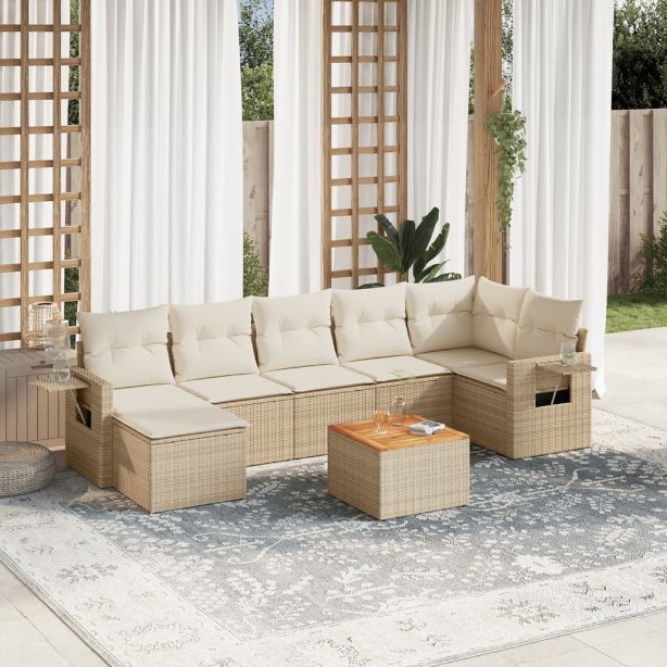 vidaXL 8-tlg. Garten-Sofagarnitur mit Kissen Schwarz Poly Rattan
