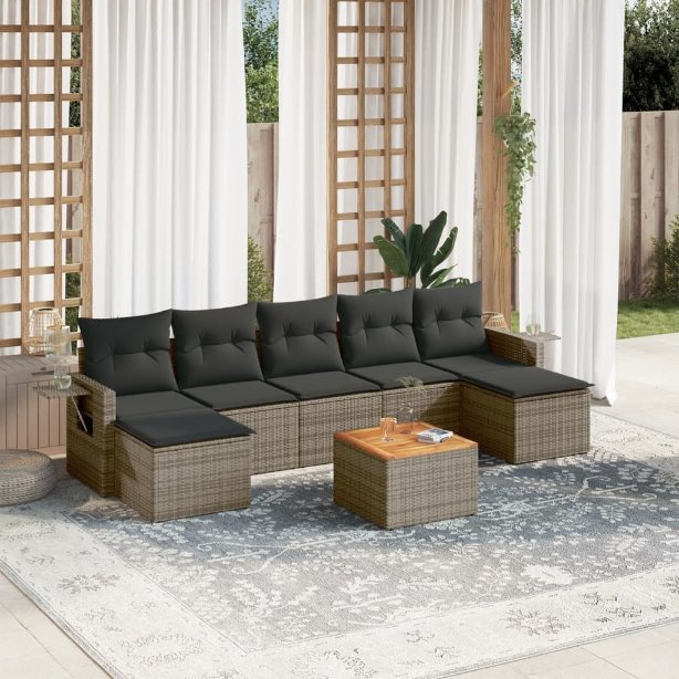 vidaXL 8-tlg. Garten-Sofagarnitur mit Kissen Schwarz Poly Rattan