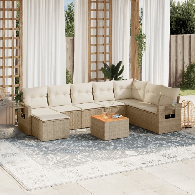 vidaXL 9-tlg. Garten-Sofagarnitur mit Kissen Schwarz Poly Rattan