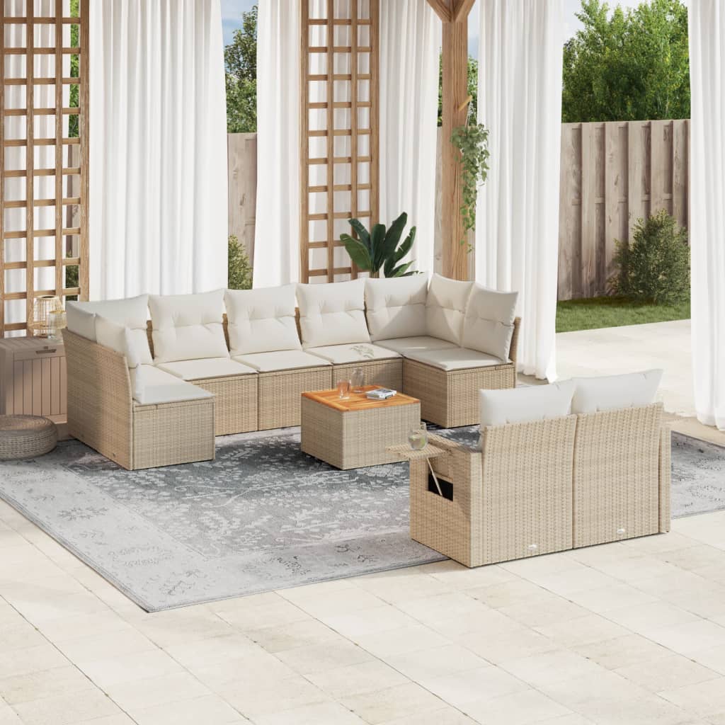 vidaXL 10-tlg. Garten-Sofagarnitur mit Kissen Schwarz Poly Rattan