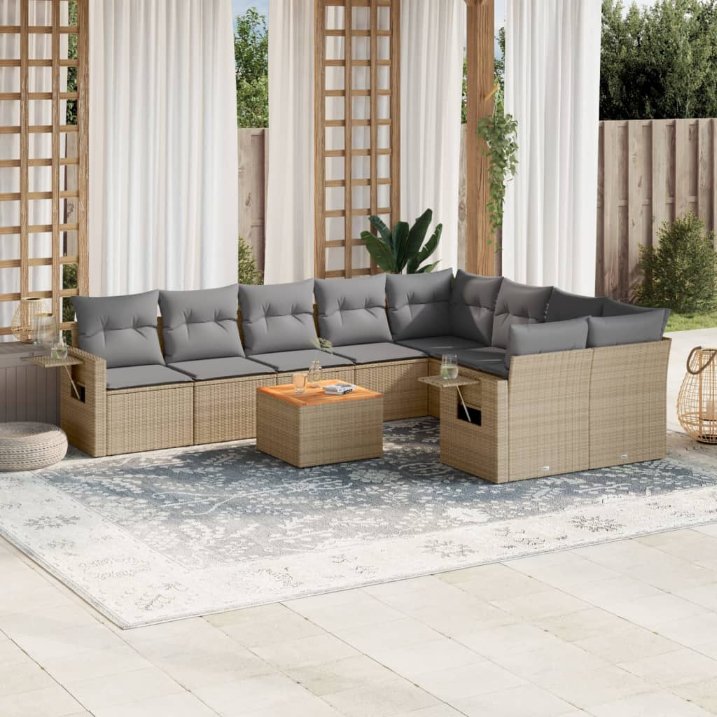 vidaXL 10-tlg. Garten-Sofagarnitur mit Kissen Schwarz Poly Rattan