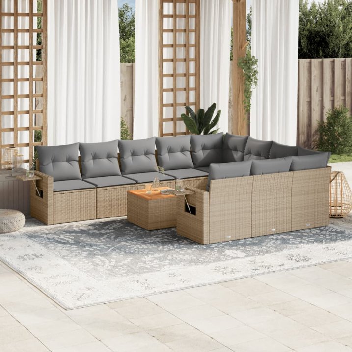 vidaXL 11-tlg. Garten-Sofagarnitur mit Kissen Schwarz Poly Rattan