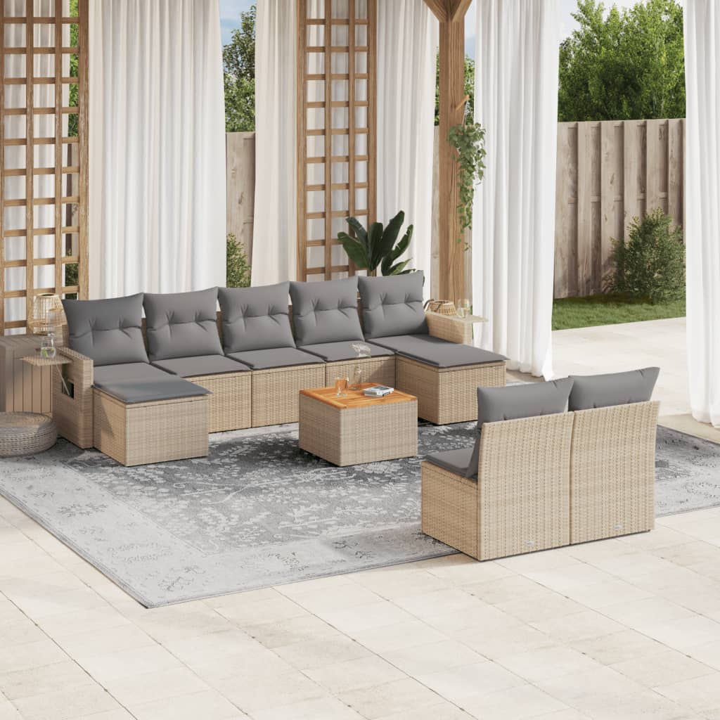 vidaXL 10-tlg. Garten-Sofagarnitur mit Kissen Schwarz Poly Rattan