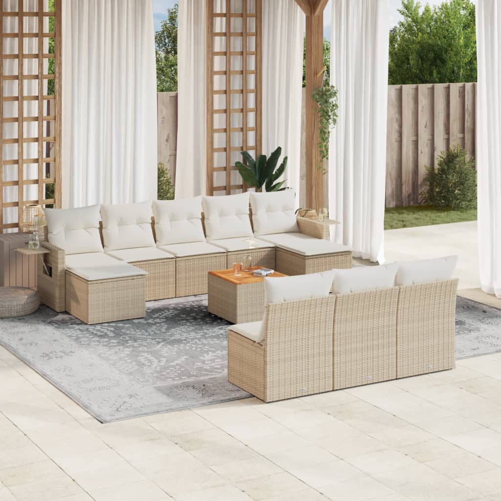 vidaXL 11-tlg. Garten-Sofagarnitur mit Kissen Schwarz Poly Rattan