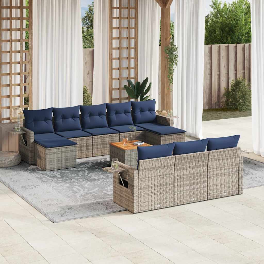 vidaXL 11-teiliges Gartensofa-Set mit Kissen, schwarzes Polyrattan