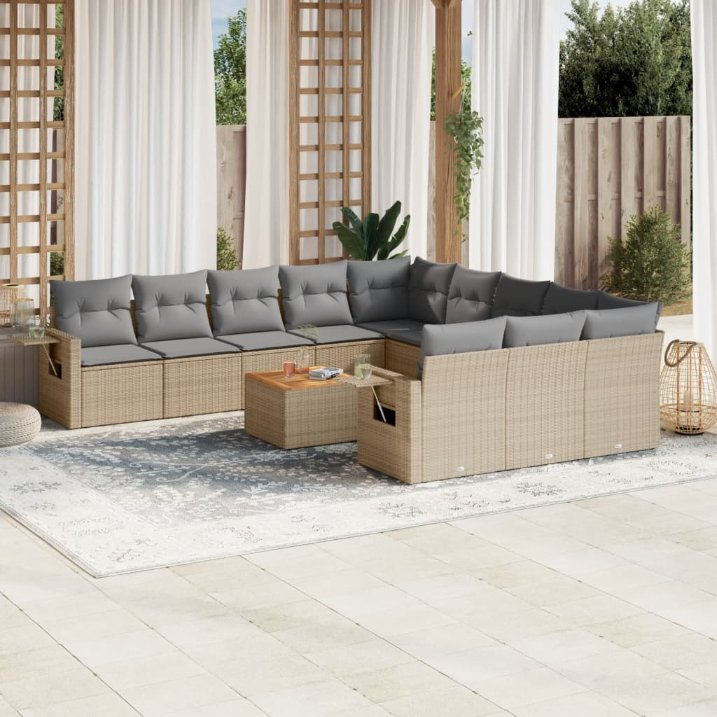 vidaXL 12-tlg. Garten-Sofagarnitur mit Kissen Schwarz Poly Rattan
