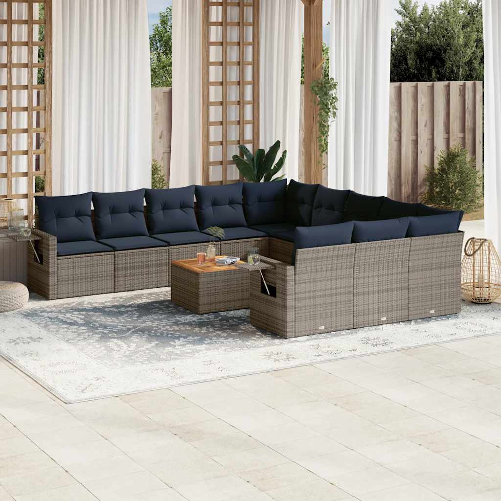 vidaXL 12-teiliges Gartensofa-Set mit Kissen, schwarzes Polyrattan