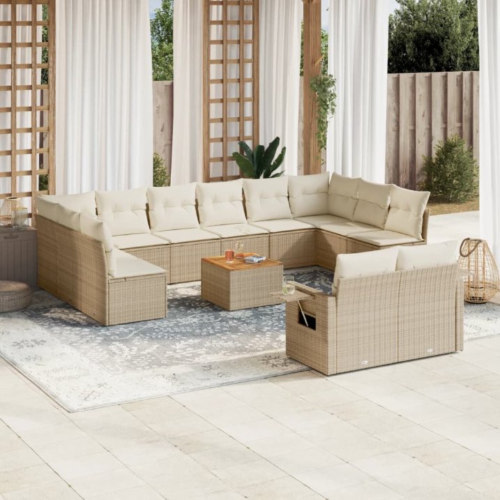 vidaXL 13-tlg. Garten-Sofagarnitur mit Kissen Schwarz Poly Rattan