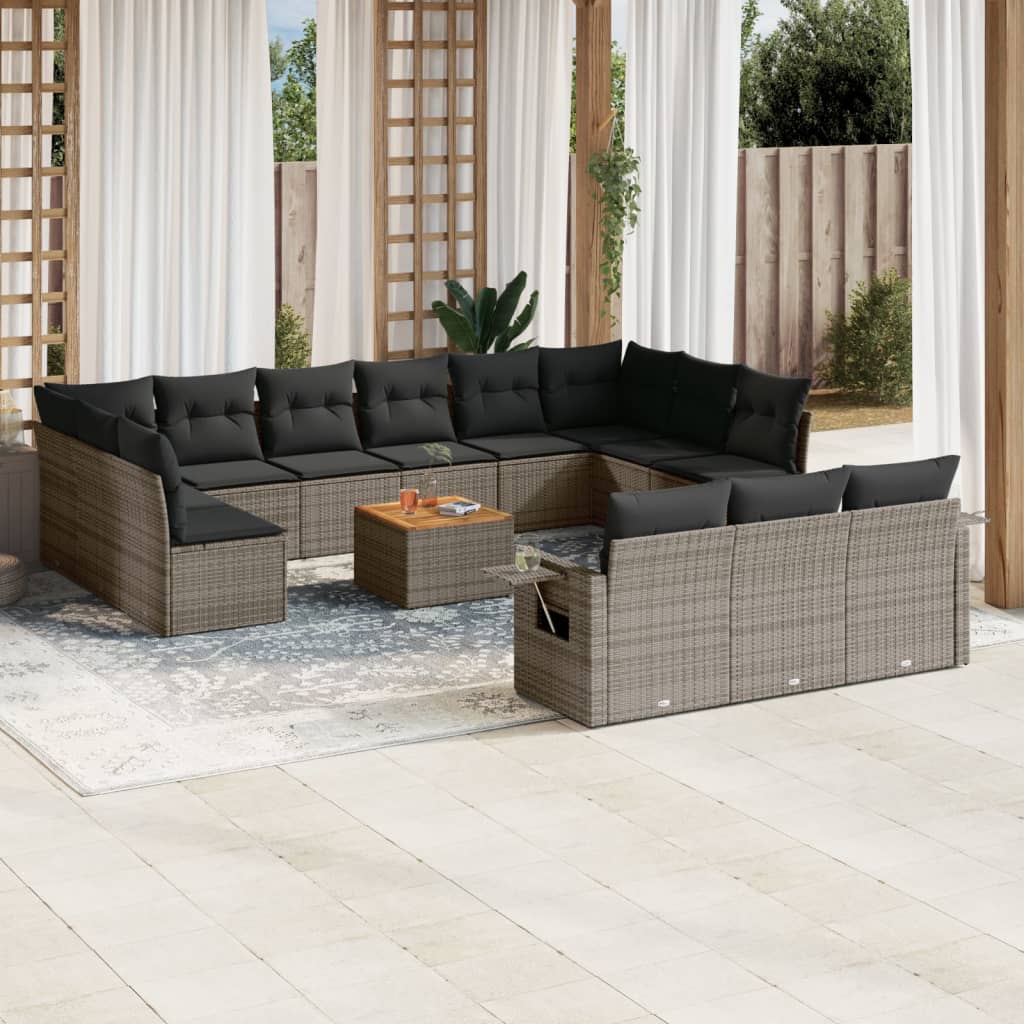 vidaXL 14-tlg. Garten-Sofagarnitur mit Kissen Schwarz Poly Rattan