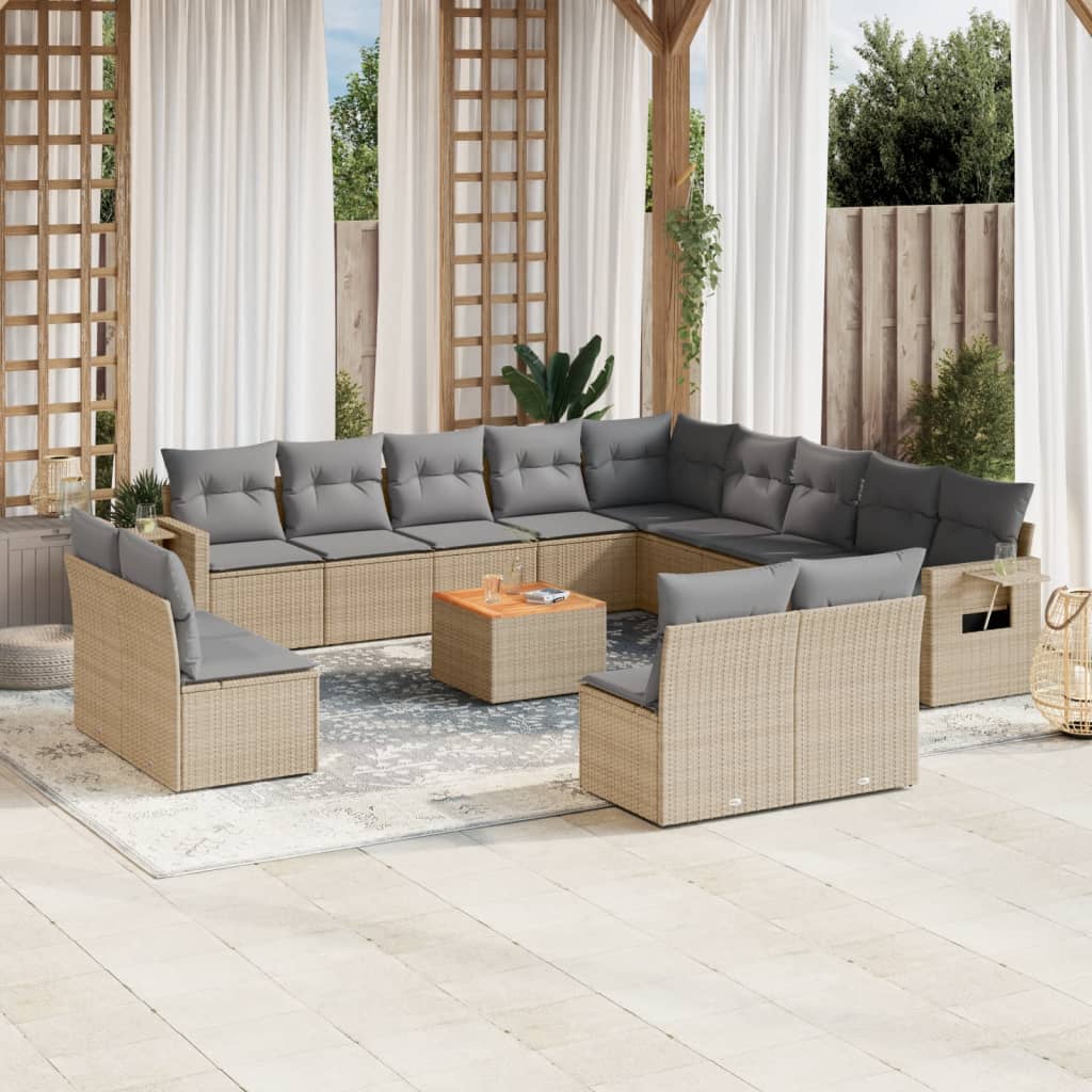 vidaXL 14-tlg. Garten-Sofagarnitur mit Kissen Schwarz Poly Rattan