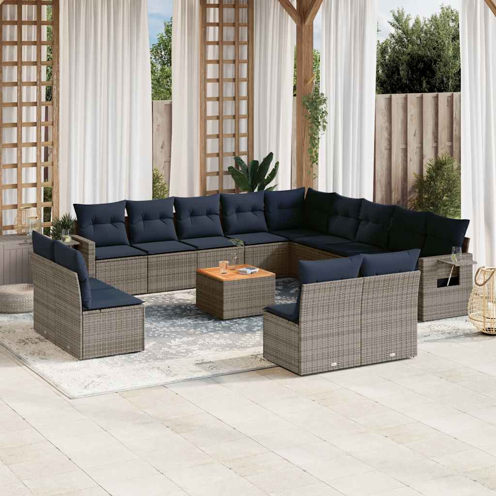 vidaXL 14-teiliges Gartensofa-Set mit Kissen, schwarzes Polyrattan