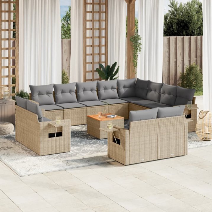 vidaXL 13-tlg. Garten-Sofagarnitur mit Kissen Schwarz Poly Rattan