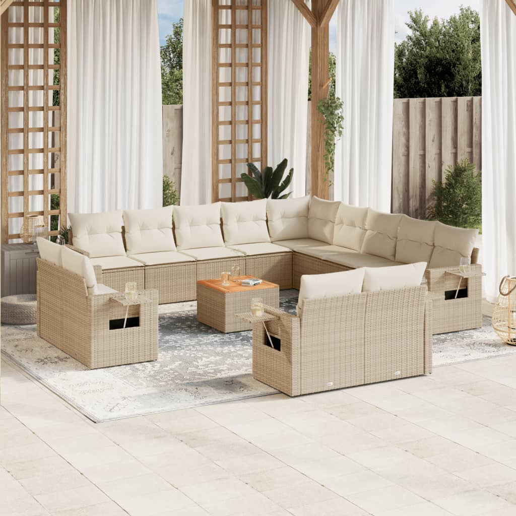 vidaXL 14-tlg. Garten-Sofagarnitur mit Kissen Schwarz Poly Rattan