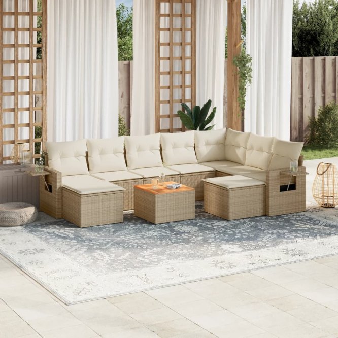 vidaXL 10-tlg. Garten-Sofagarnitur mit Kissen Schwarz Poly Rattan