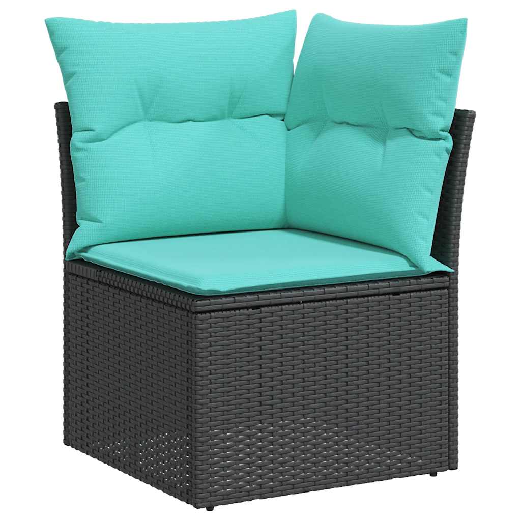 vidaXL 11-teiliges Gartensofa-Set mit Kissen, schwarzes Polyrattan