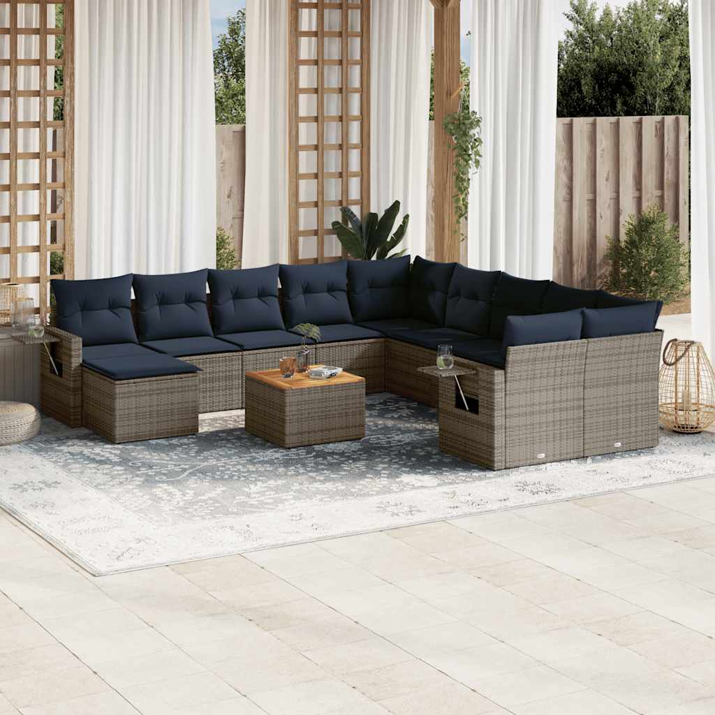 vidaXL 12-teiliges Gartensofa-Set mit Kissen, schwarzes Polyrattan