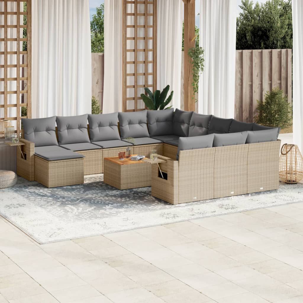 vidaXL 13-tlg. Garten-Sofagarnitur mit Kissen Schwarz Poly Rattan