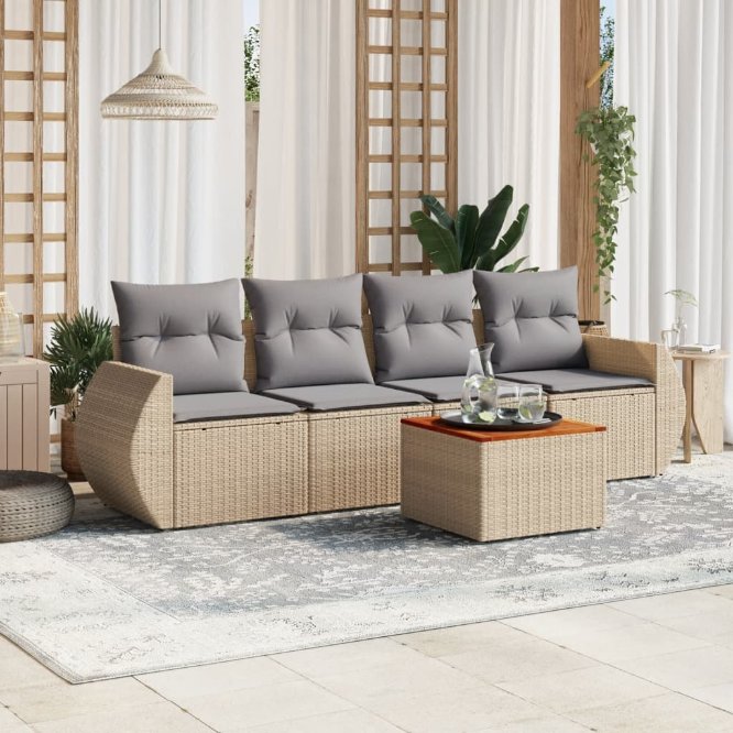 5-tlg. Garten-Sofagarnitur mit Kissen Schwarz Poly Rattan