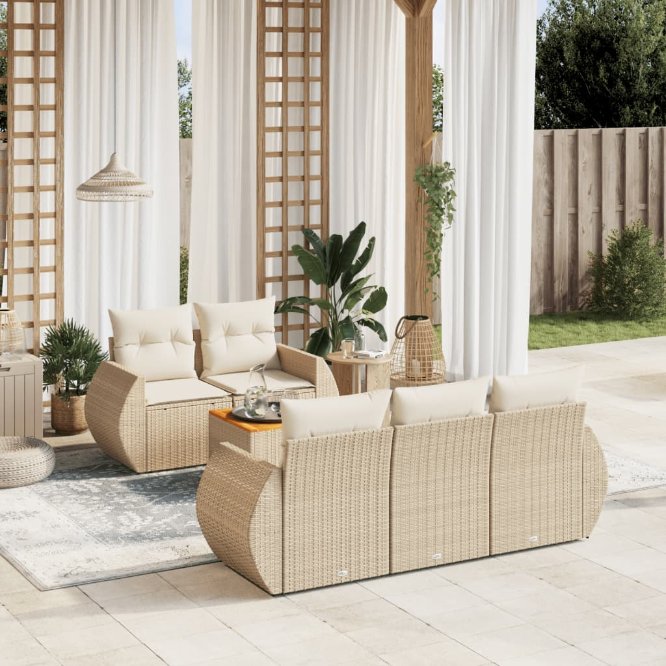6-tlg. Garten-Sofagarnitur mit Kissen Schwarz Poly Rattan