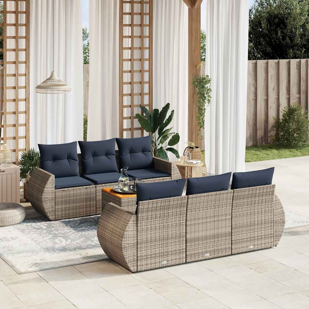 7-teiliges Gartensofa-Set mit Kissen, schwarzes Polyrattan