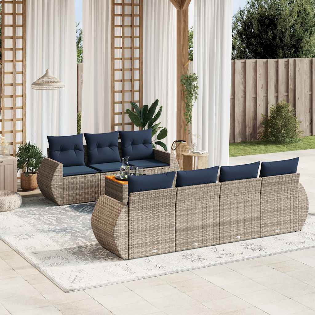 8-teiliges Gartensofa-Set mit Kissen, schwarzes Polyrattan