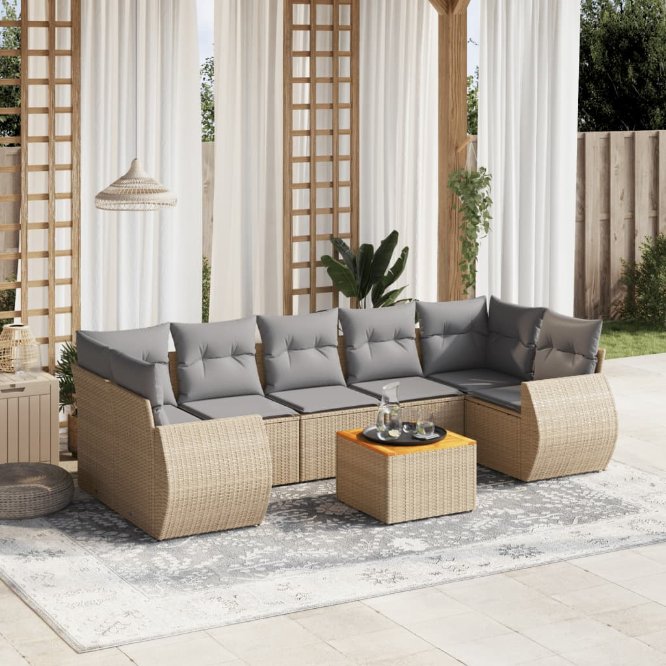 8-tlg. Garten-Sofagarnitur mit Kissen Schwarz Poly Rattan