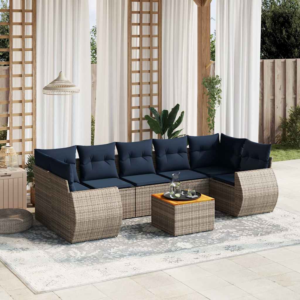 8-teiliges Gartensofa-Set mit Kissen, schwarzes Polyrattan