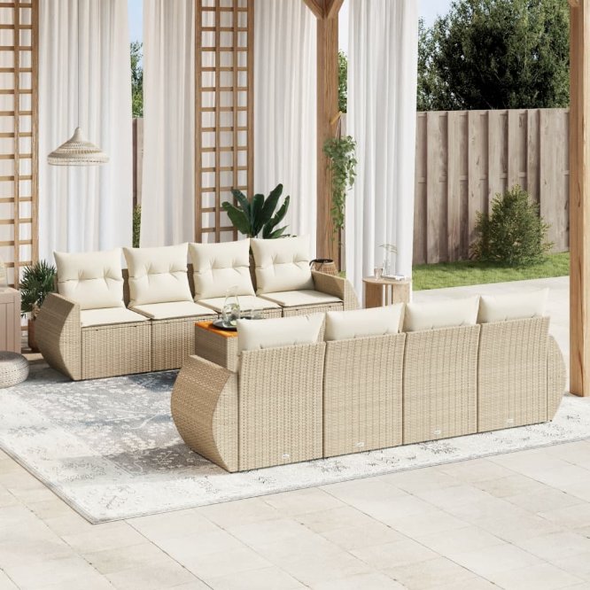 9-tlg. Garten-Sofagarnitur mit Kissen Schwarz Poly Rattan