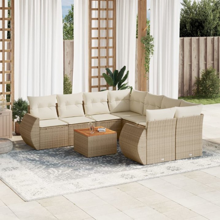 9-tlg. Garten-Sofagarnitur mit Kissen Schwarz Poly Rattan