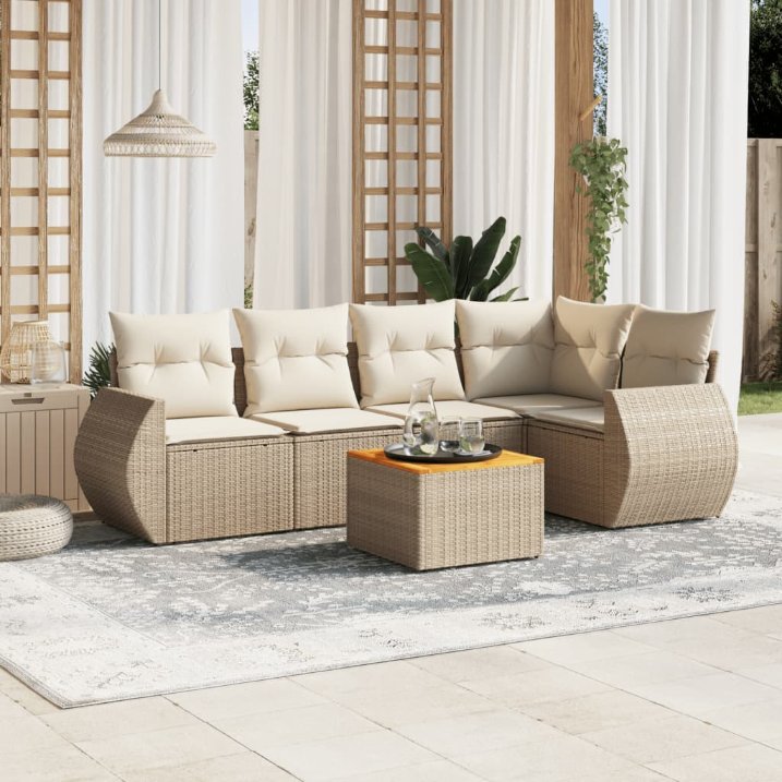 6-tlg. Garten-Sofagarnitur mit Kissen Schwarz Poly Rattan