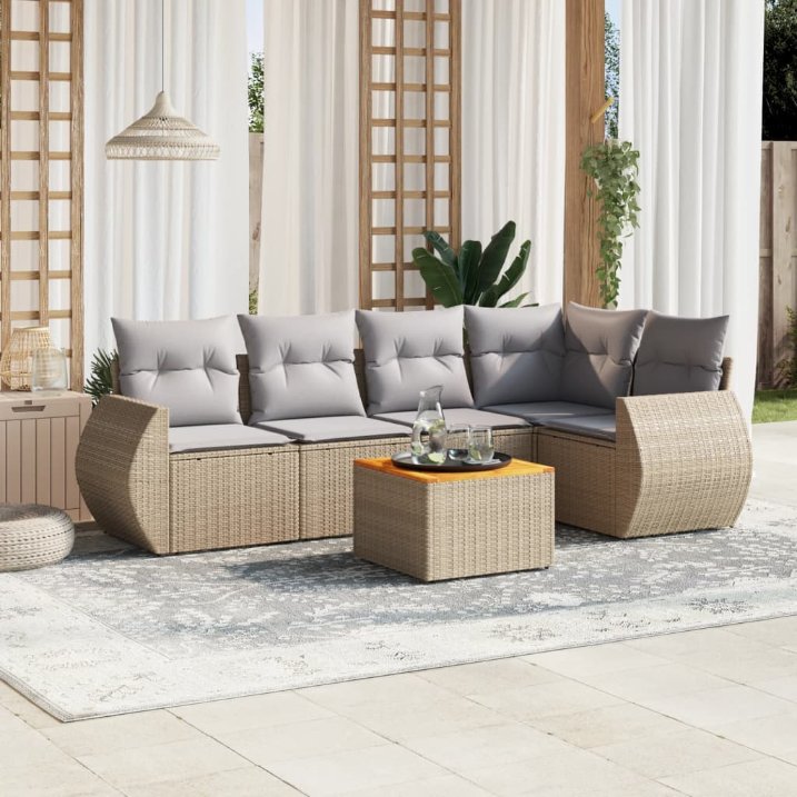 6-tlg. Garten-Sofagarnitur mit Kissen Schwarz Poly Rattan