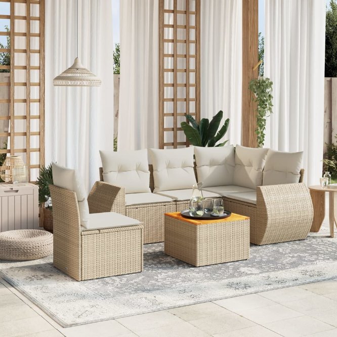 6-tlg. Garten-Sofagarnitur mit Kissen Schwarz Poly Rattan
