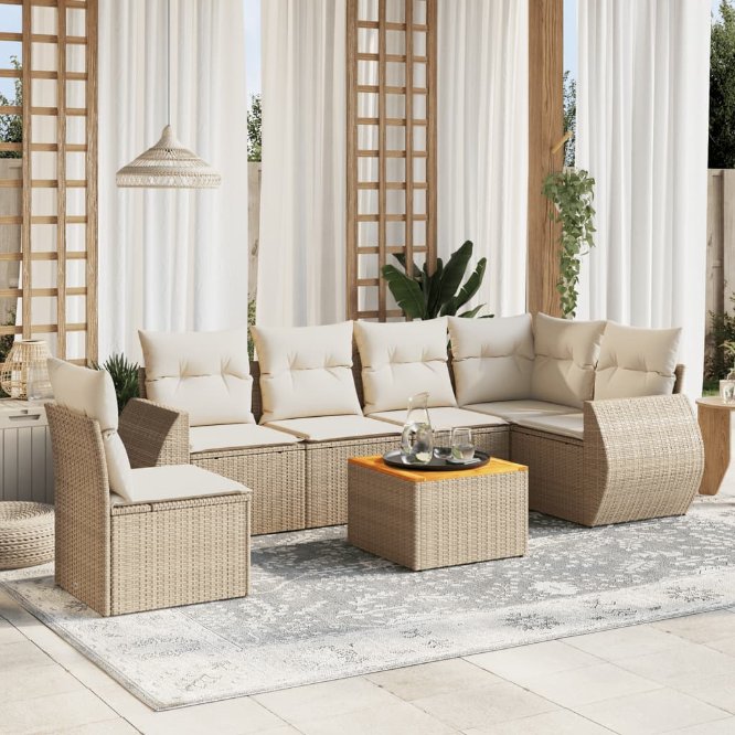 7-tlg. Garten-Sofagarnitur mit Kissen Schwarz Poly Rattan