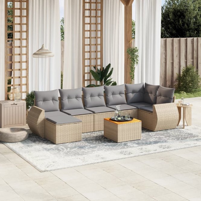 8-tlg. Garten-Sofagarnitur mit Kissen Schwarz Poly Rattan